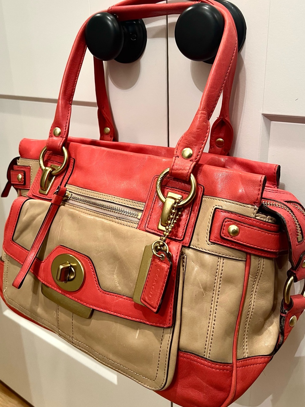 COACH Genuine Leather Double Zip Satchel
